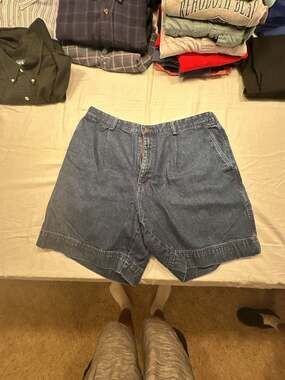 Kahala Vintage Blue Denim Pleated Elastic Waist Shorts